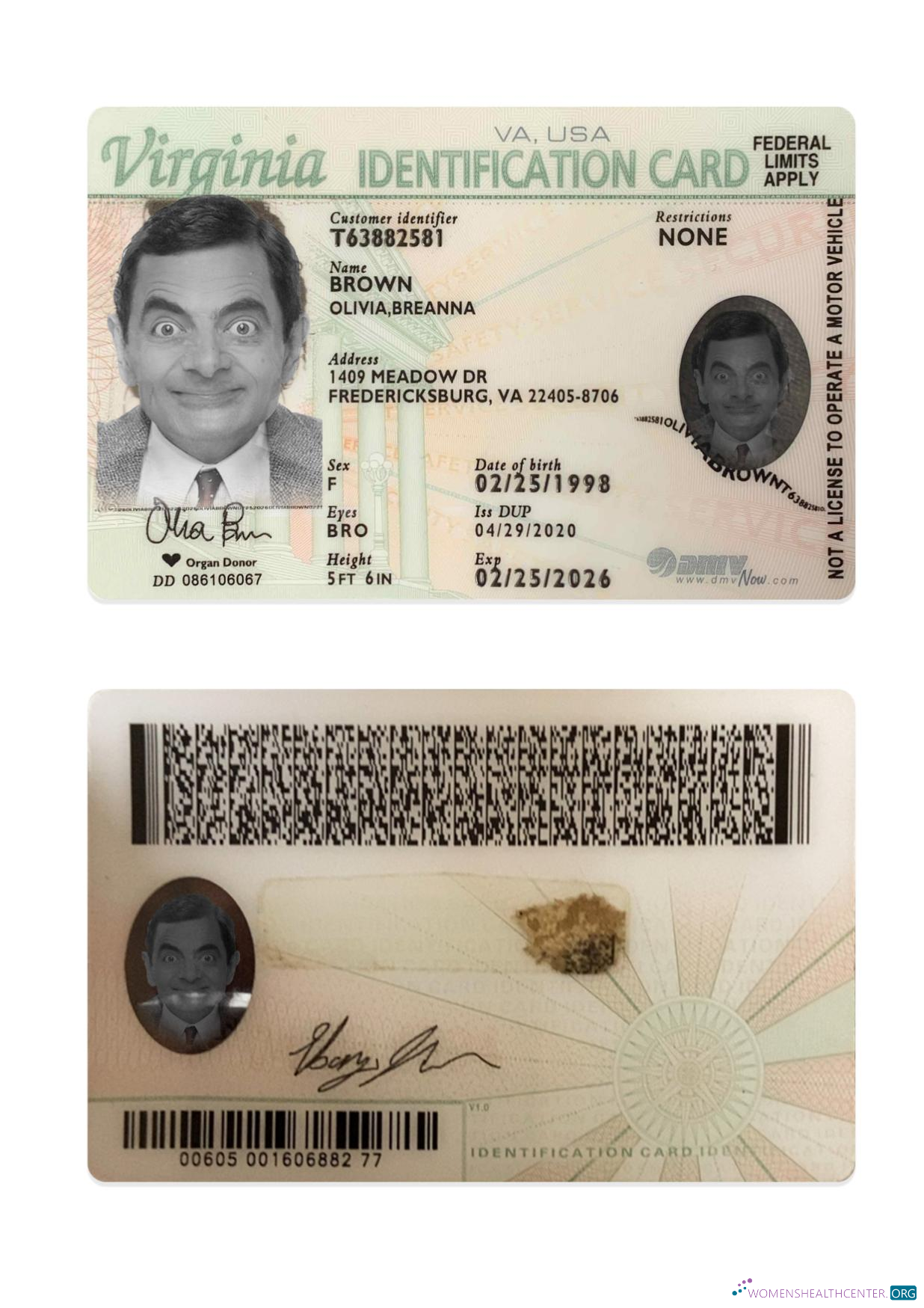 Download USA Virginia ID card Photoshop template